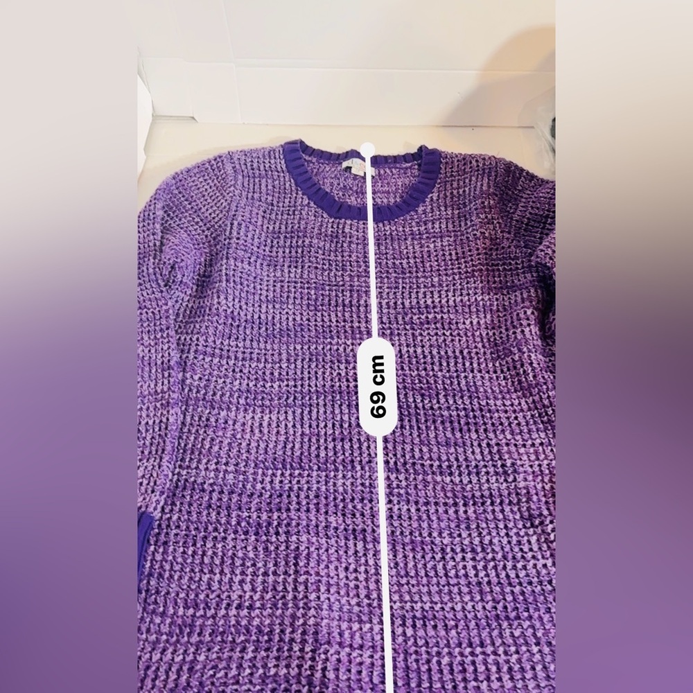 Denim&Co Purple Tunic Crew Neck Sweater size Large Petite with extended sides - Picture 5 of 8